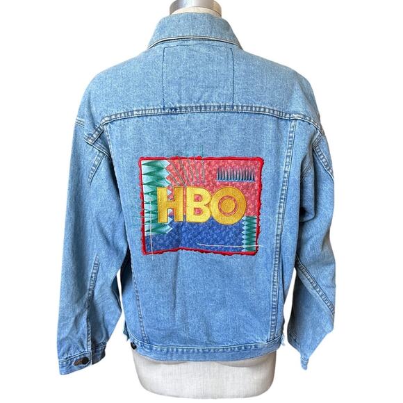 Vintage 90s HBO Branded Denim Jean Jacket Size Large - Picture 1 of 7